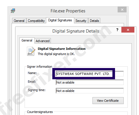 Screenshot of the SYSTWEAK SOFTWARE PVT. LTD. certificate